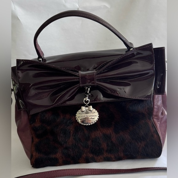 My Flat In London Leopard Faux Fur & Patent Bow Bag MFIL Creed – Rare Sz Medium - Picture 2 of 15